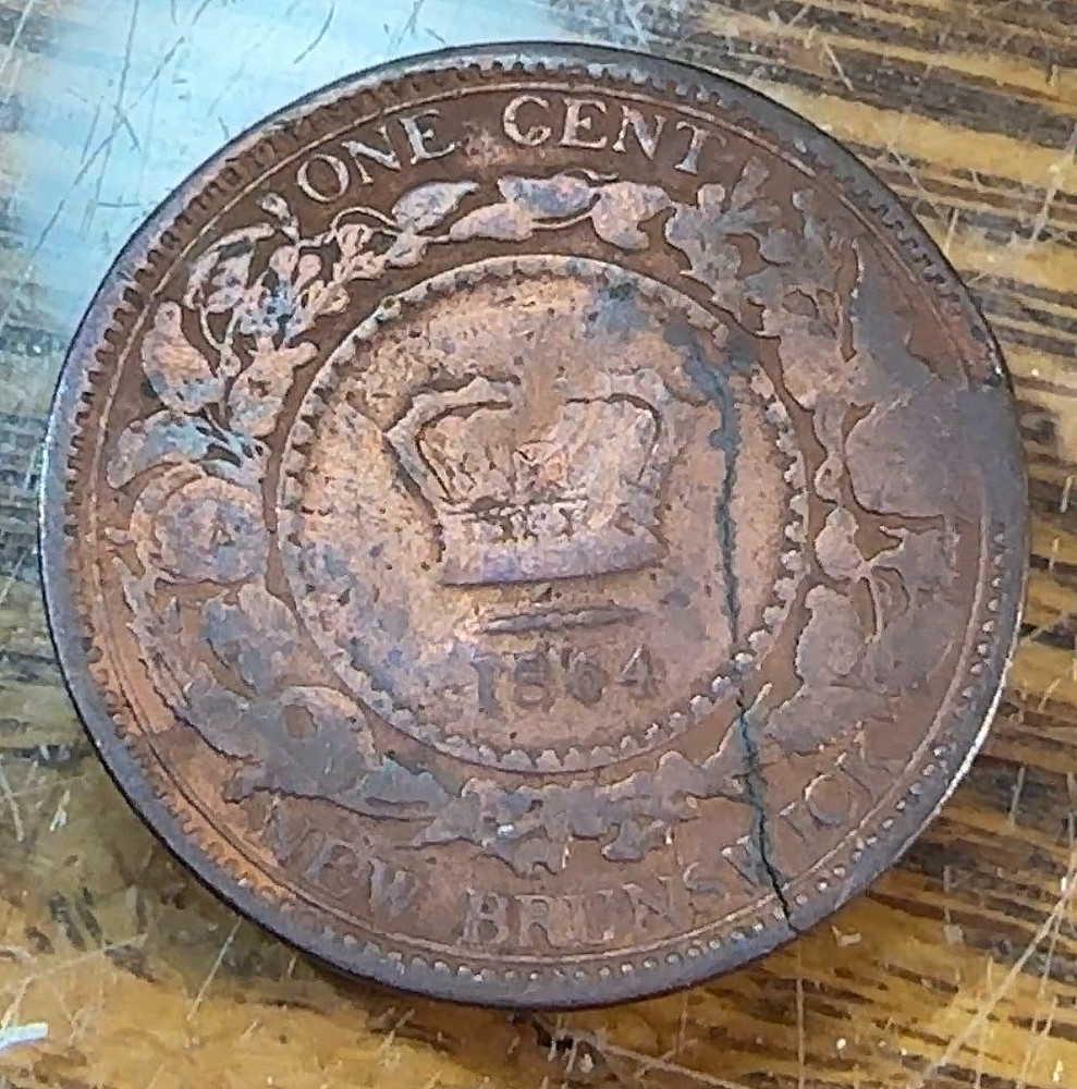 1864 New Brunswick Canada Large Cent Neat Cracked Planchet Error CHRC
