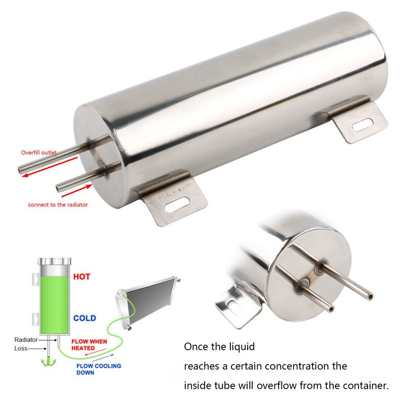 3" X 10" 32OZ Polished Stainless Steel Radiator Coolant Overflow Catch Tank Can