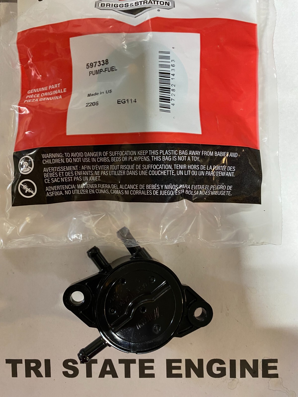 NEW GENUINE OEM BRIGGS & STRATTON FUEL PUMP PART # 597338 WAS 808656