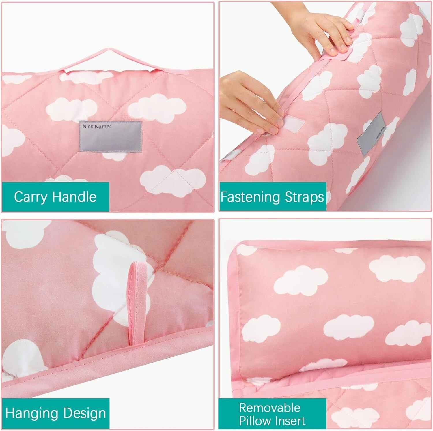 Toddler Nap Mat with Removable Pillow and Blanket Portable Sleeping Bag 52"x23"