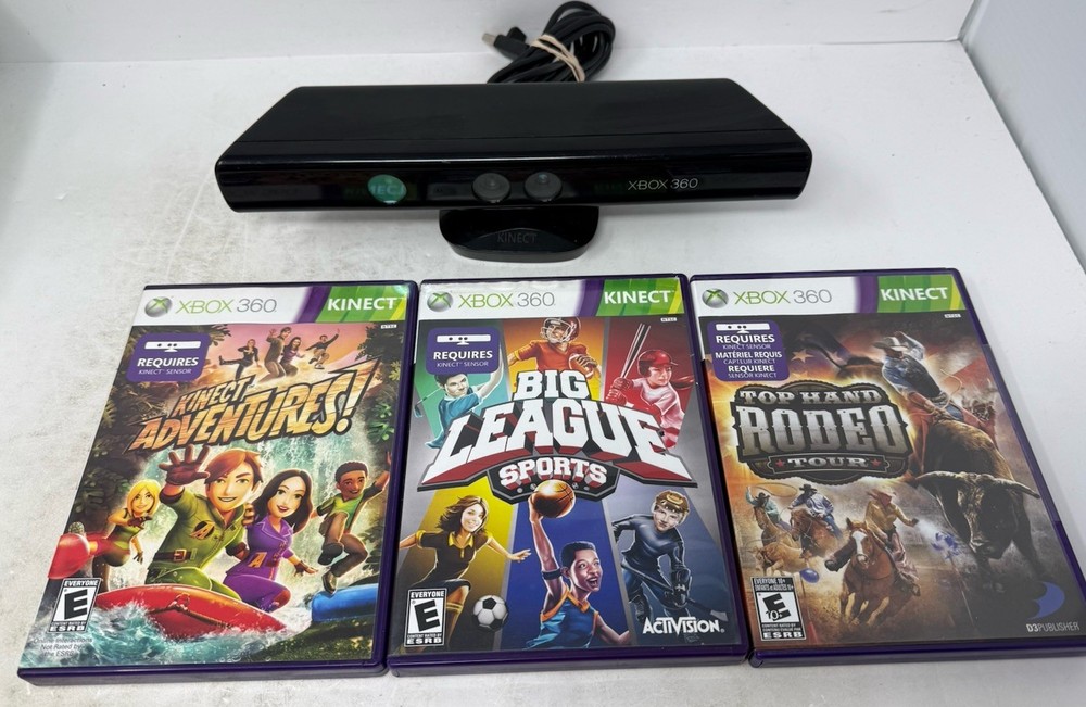 Microsoft Xbox 360 Kinect Sensor Bar W/ 3 Games Tested Bundle Lot