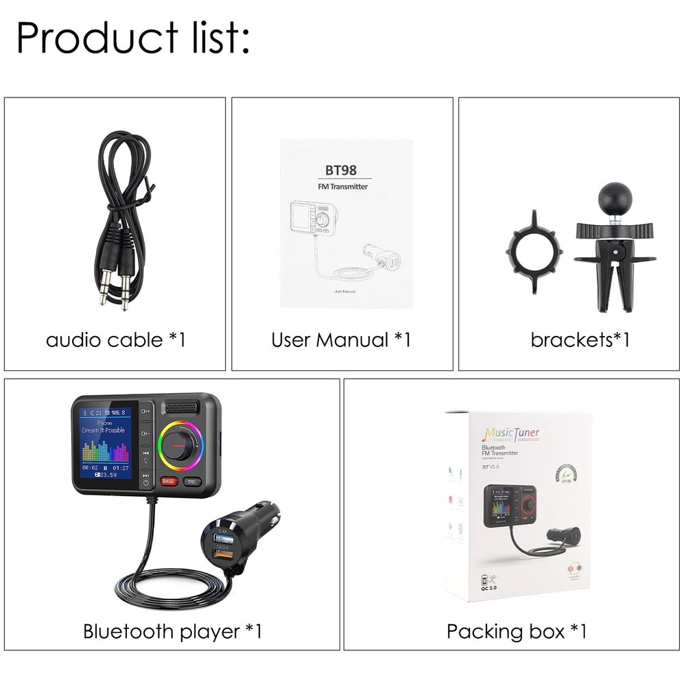 Car FM Wireless Bluetooth Transmitter MP3 Player 2USB Fast Charger Adapter