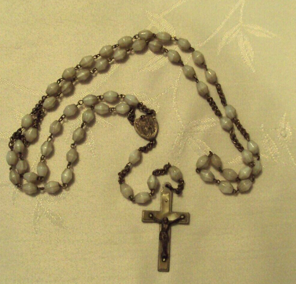 VINTAGE GLASS BEADED ROSARY GERMANY #REL