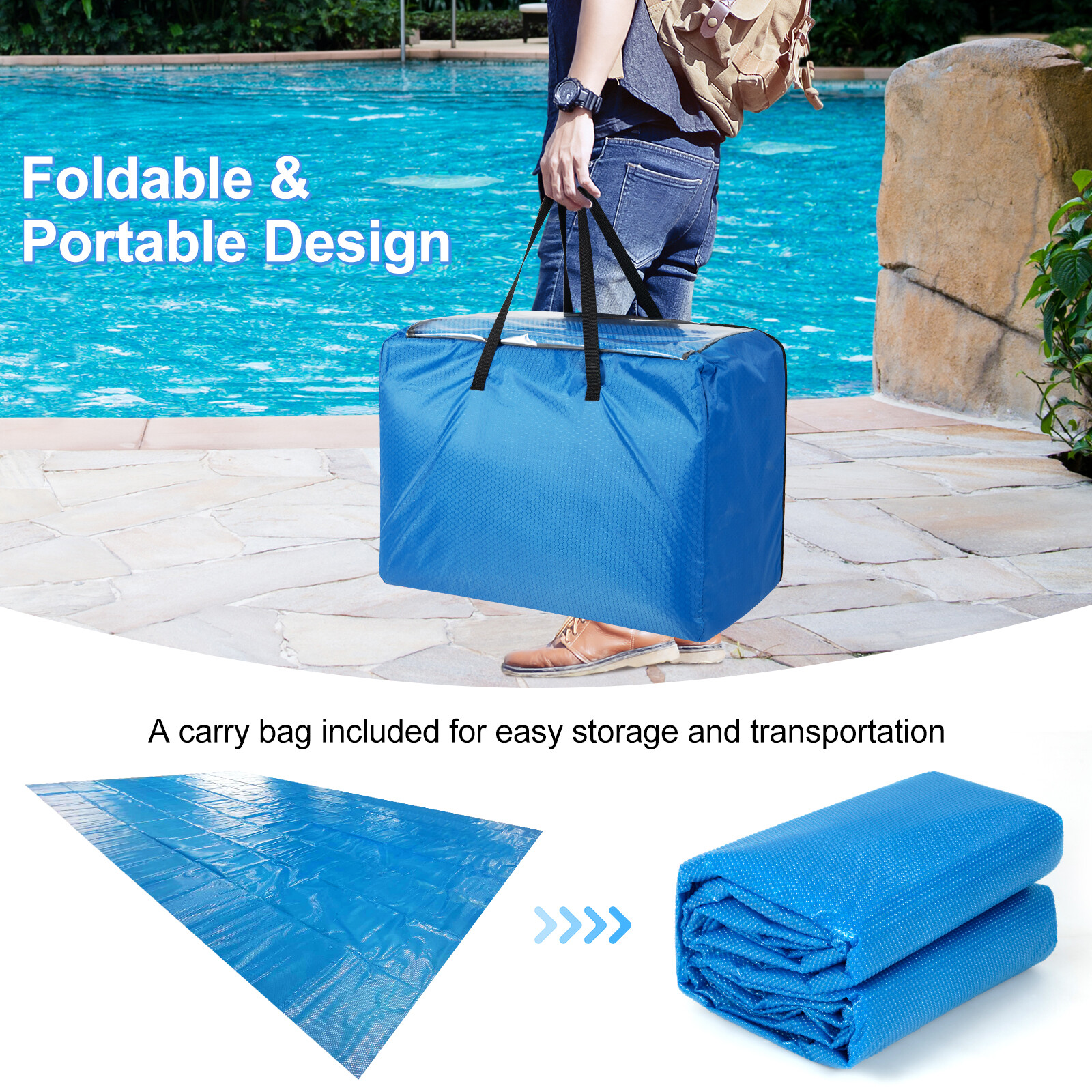 16 x 32 ft Rectangular Solar Pool Cover Insulating 12-MIL Heat Retaining Blanket