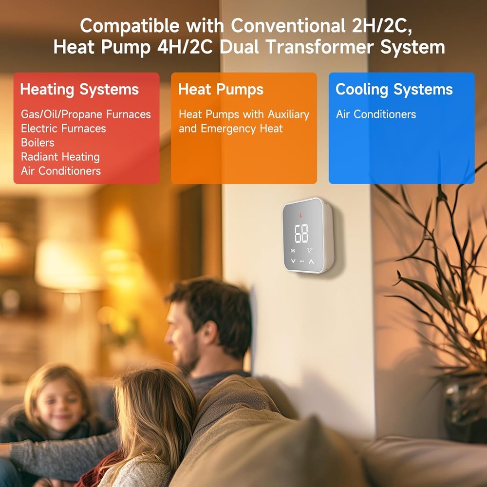 EdgeAnt White Smart Thermostat C-Wire Required Programmable Alexa & Google
