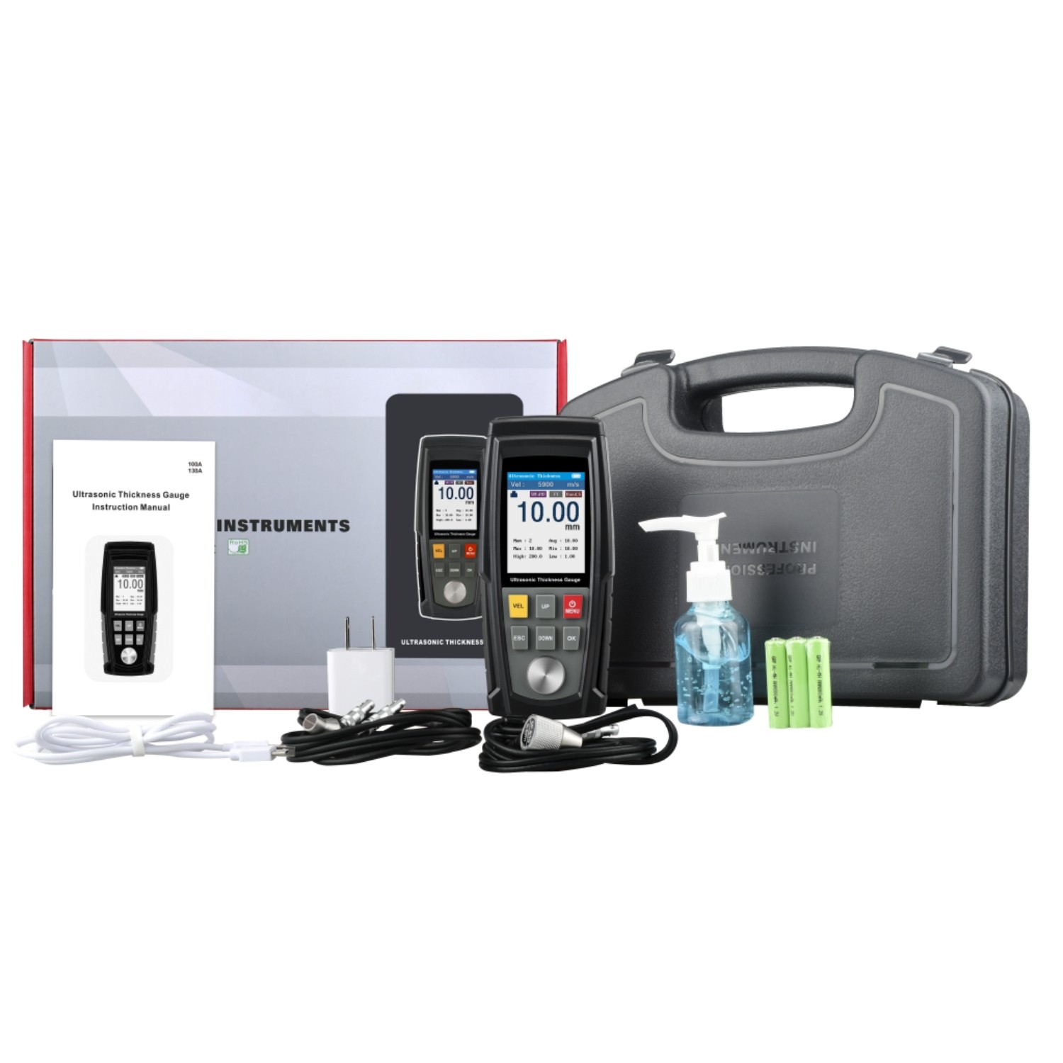 Digital Ultrasonic Thickness Gauge Tester 0.039 to 11.81 in For Metal Cast Iron