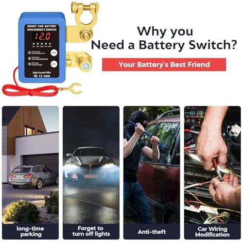 Kill Switch for Car - 12V Remote Battery Disconnect Switch Smart Voltage blue