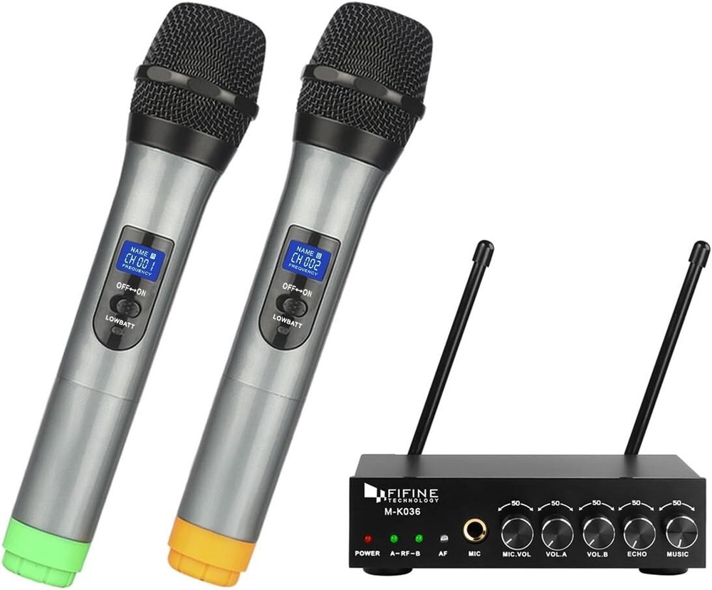 Easy-to-use Wireless Karaoke Microphone System - 2 Mics, 1 Receiver, Cables
