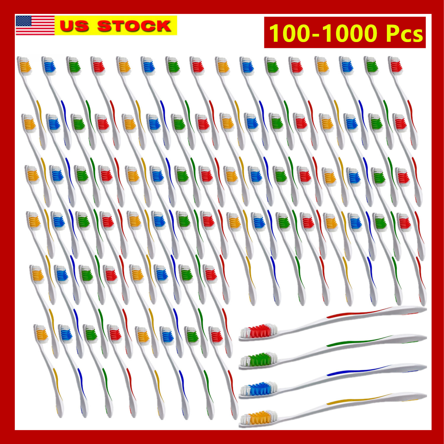 1000 Toothbrushes Lot Wholesale Standard Classic Toothbrush Individually Wrapped