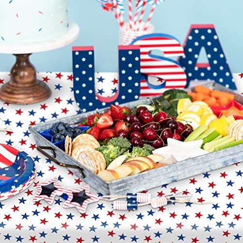 3 Packs Patriotic Plastic Tablecloth Rectangular Disposable Stars Table