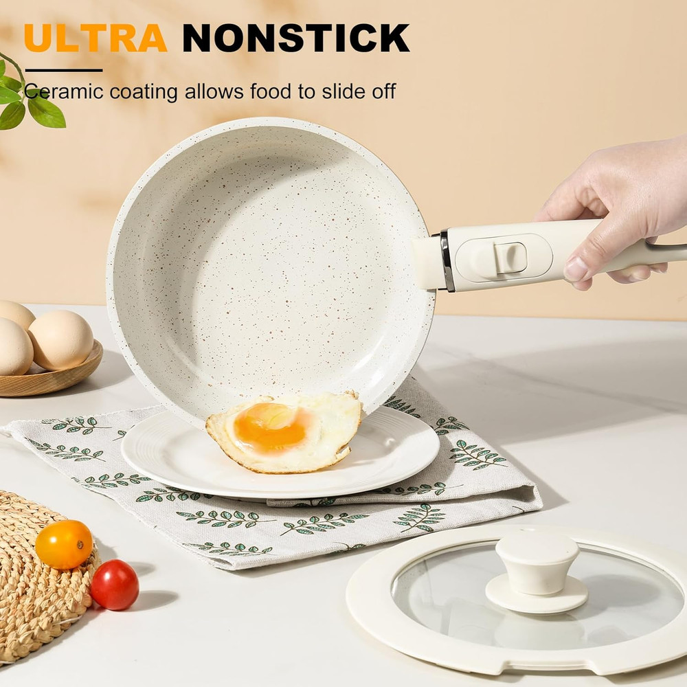 20PCS Non-Stick Ceramic Cookware Set with Detachable Handle