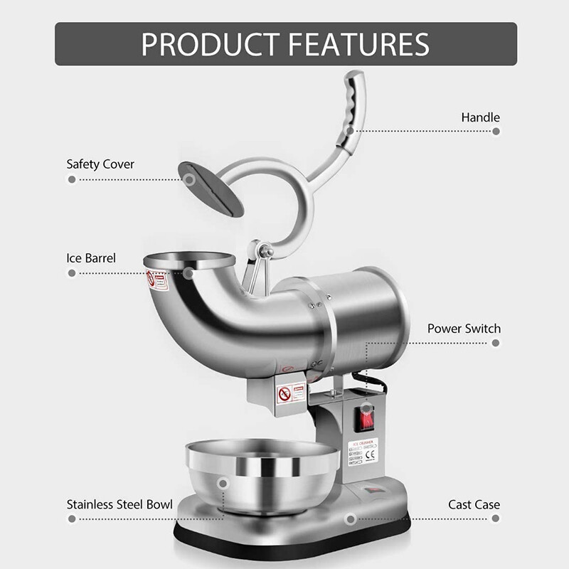 250W Electric Ice Shaver Crusher Snow Cone Maker Machine 440Lbs Stainless Steel
