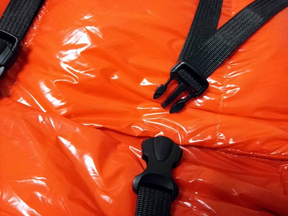 Shiny wetlook nylon tie closed mummy down binding bound bundle sleeping bag warm