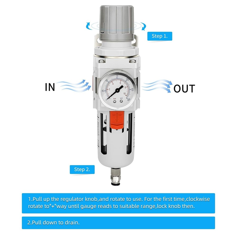 3/4" NPT Compressed Air Filter & Regulator Combo