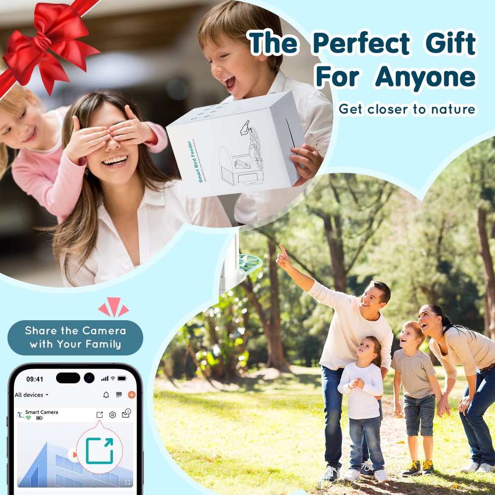 Smart Bird Feeder with Camera Solar Panel AI Identify Birds APP Wi-Fi