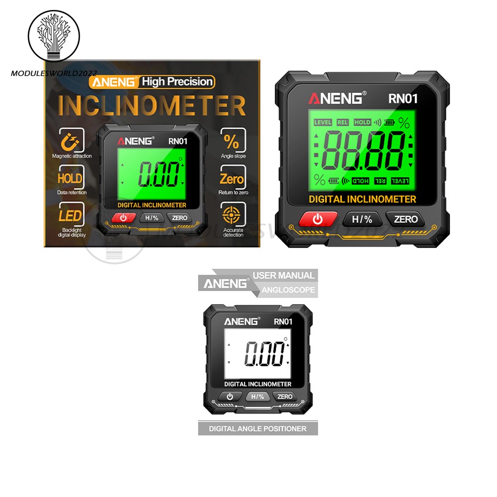 ANENG Digital Angle Finder Magnetic Protractor Level Box Inclinometer Tool 360°