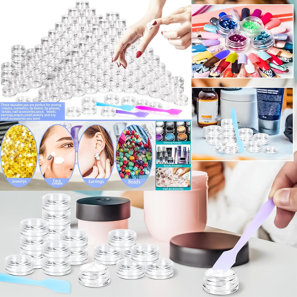 Motbach 100 Pcs 3G Empty Plastic Containers with Lids,Tiny Makeup Sample Contain
