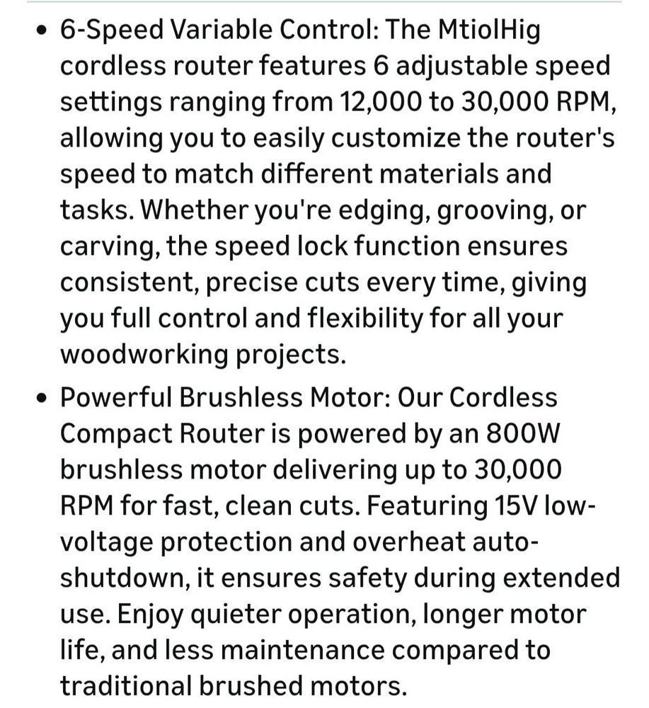 Cordless Compact Router Compatible with Makita Battery (Bare Tool), 6 Variable