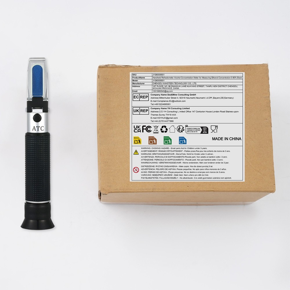 Portable Handheld Alcohol Refractometer Tester 0-80% Refractometer ± 1% Accuracy
