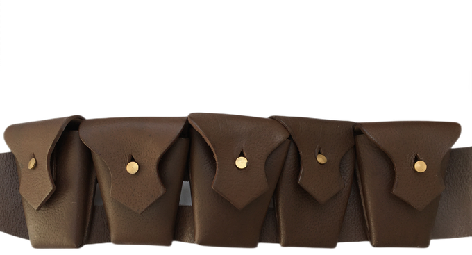 5 Five Pocket Bandolier P1903 WWI & WWII Ammo Clips Rounds (Pebble Leather)