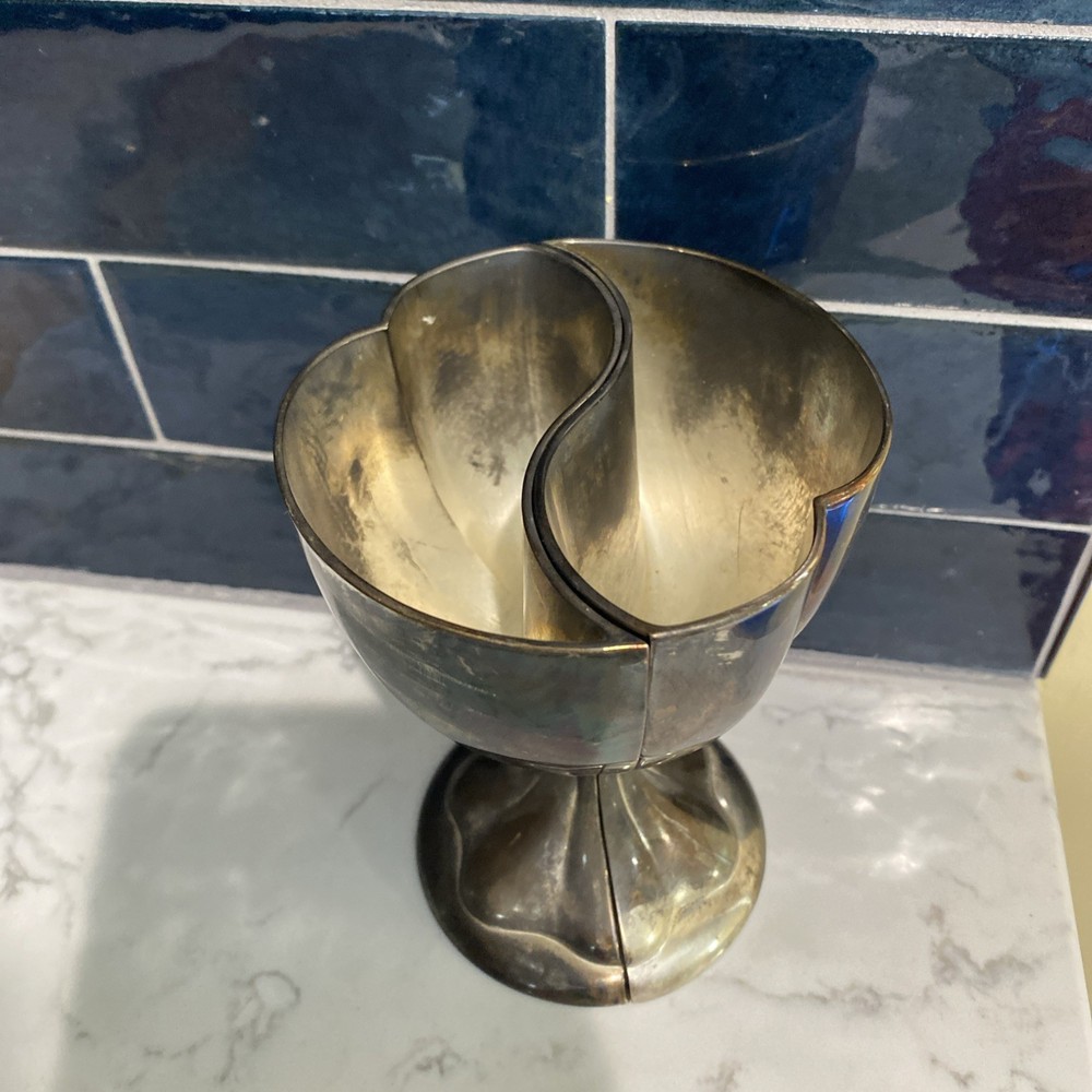 VTG Silver Plated Double Heart Wedding Anniversary Split Chalice GOBLETS 5.5”