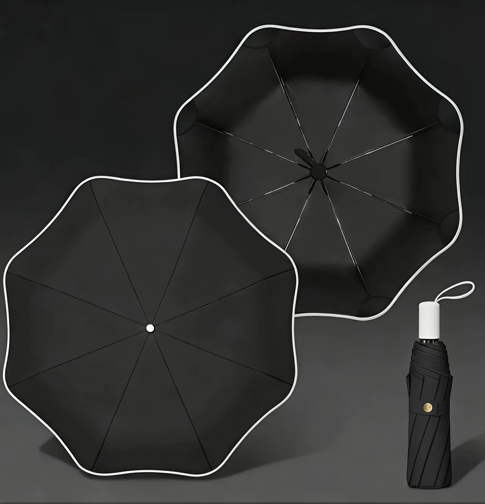 Three fold solid color women's umbrella, safety rounded corners, thickened