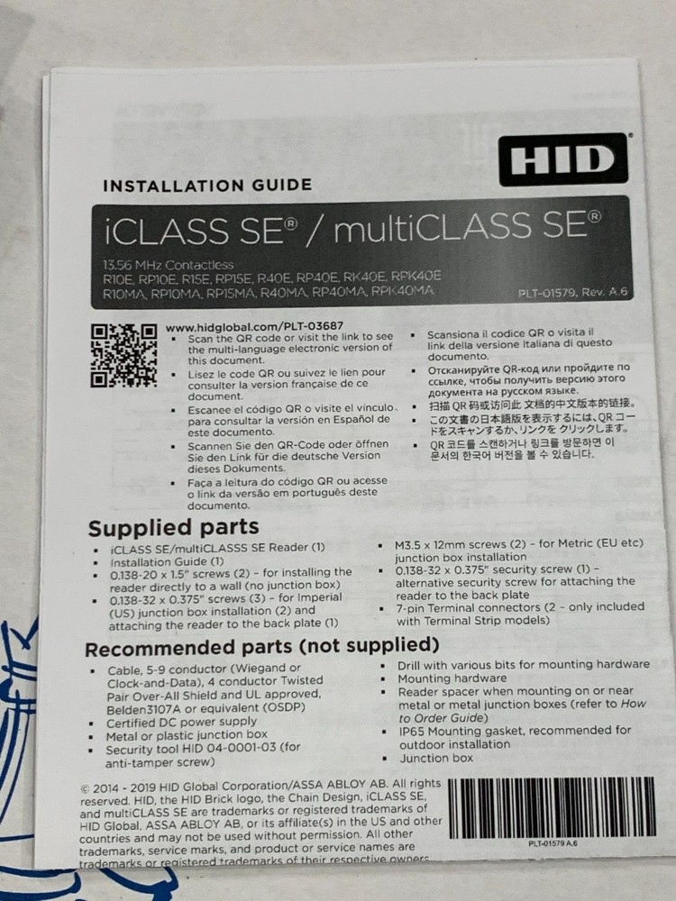 HID 920PTNNEK00000 multiCLASS RP40 Wall Switch Reader New