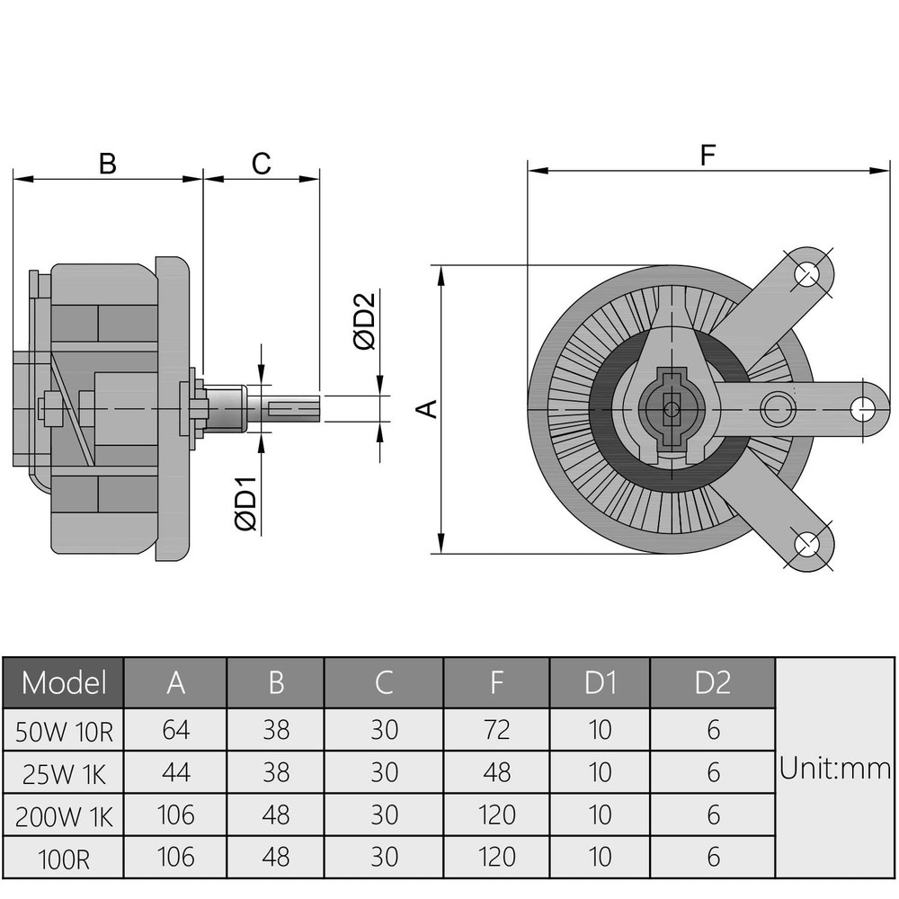 Fielect 200W 100R Ohm Ceramic Wire Wound Potentiometer Linear