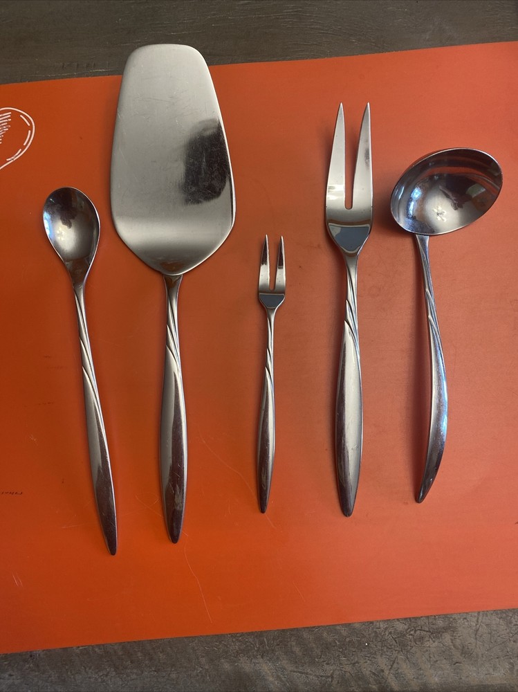 Stonegate Flatware- Solitude- Pie Serve- Ladle- Serving & Pickle Fork 6 Pieces