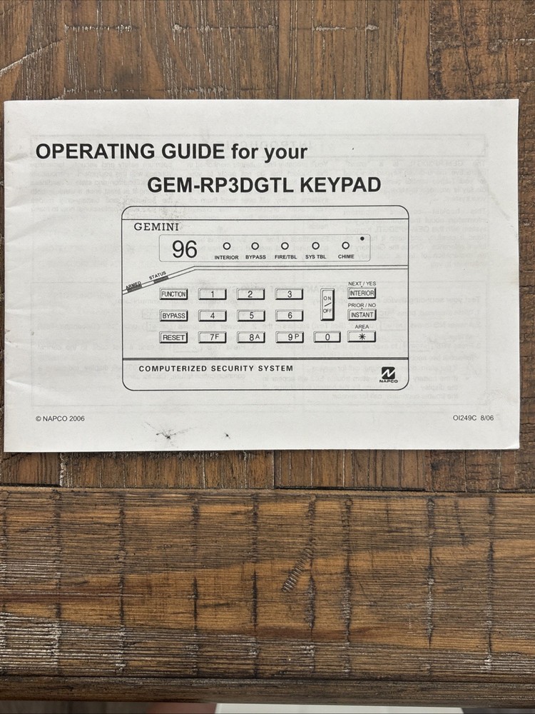 Napco Gemini Alert Security System Control Panel Keypad Security GEM-RP3DGTL