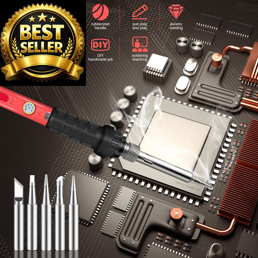 Soldering Kit, 60W Iron, 110V Welding Kit with Ceramic 9-in-1 Basic