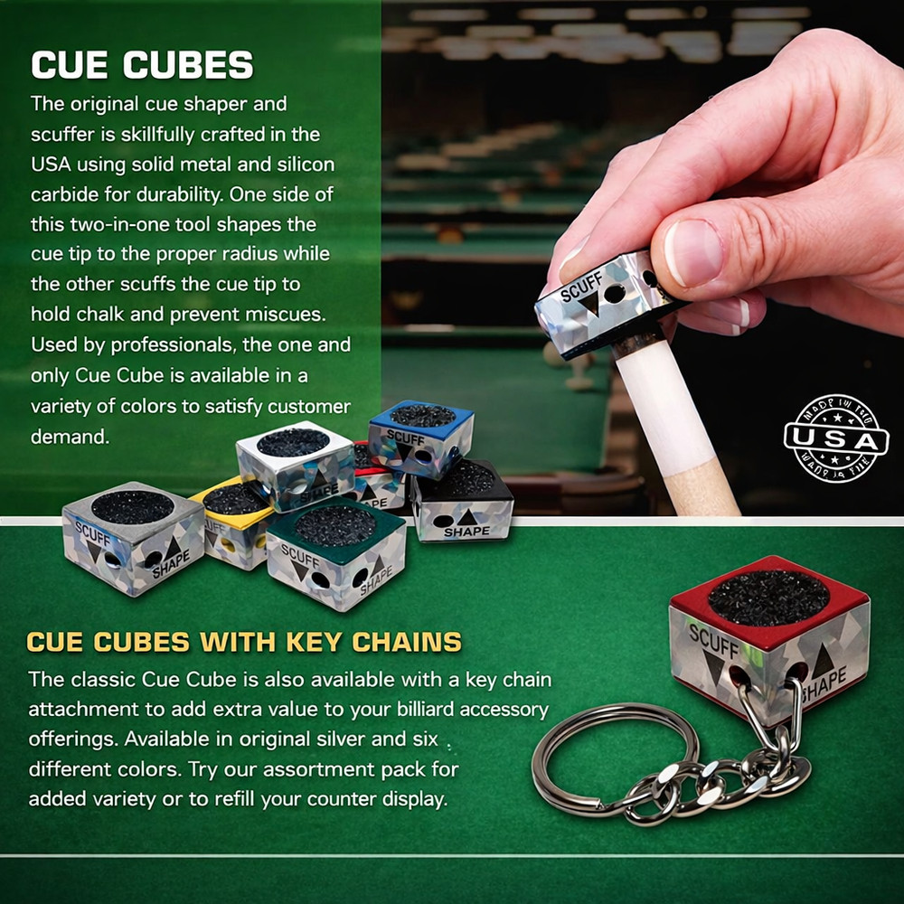 Cue Cube Pool Cue Tip Shaper & Scuffer Nickel Radius + Master Chalk Combo
