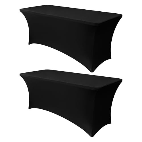 6ft Stretch Spandex Table Cloth for Standard Folding 6 Ft | 2 Pack Black