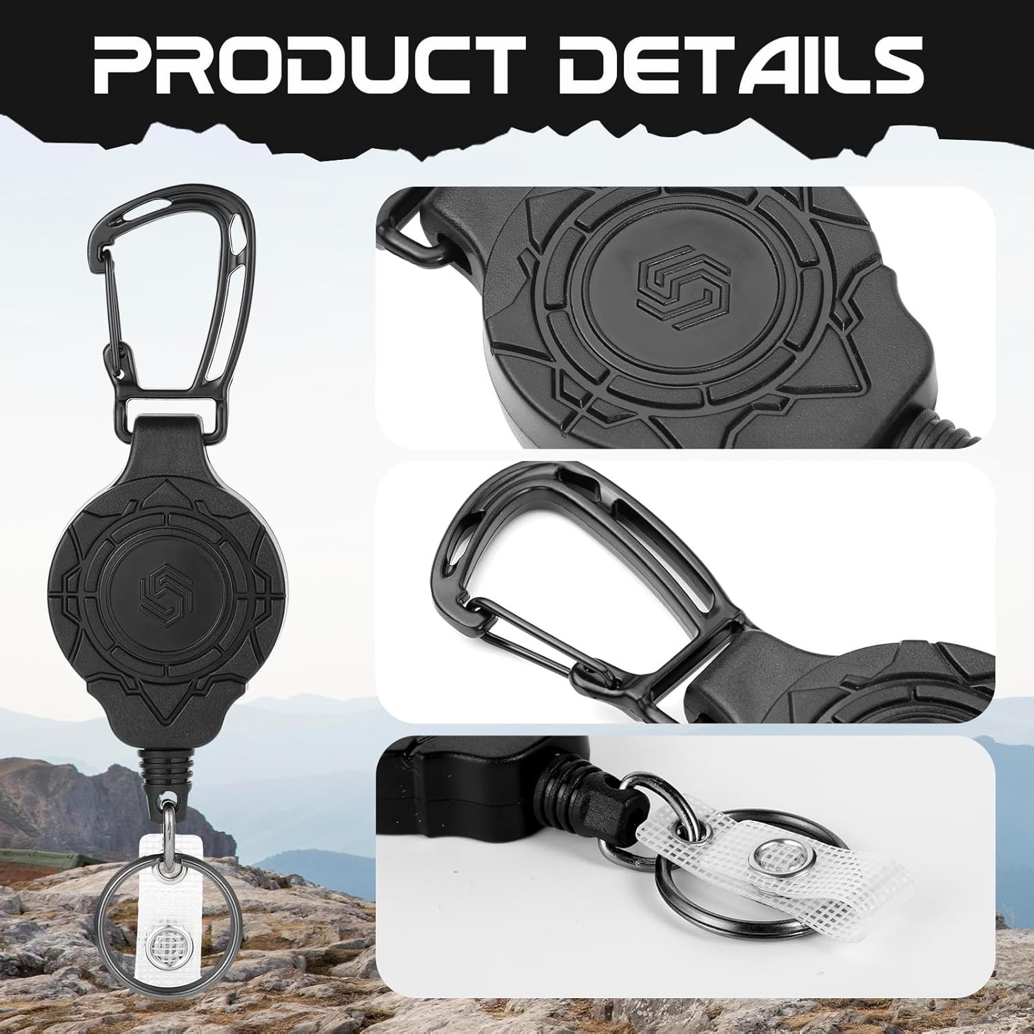 2Pack Heavy Duty Retractable Keychain, Tactical ID Badge Holder Reel Carabiner C