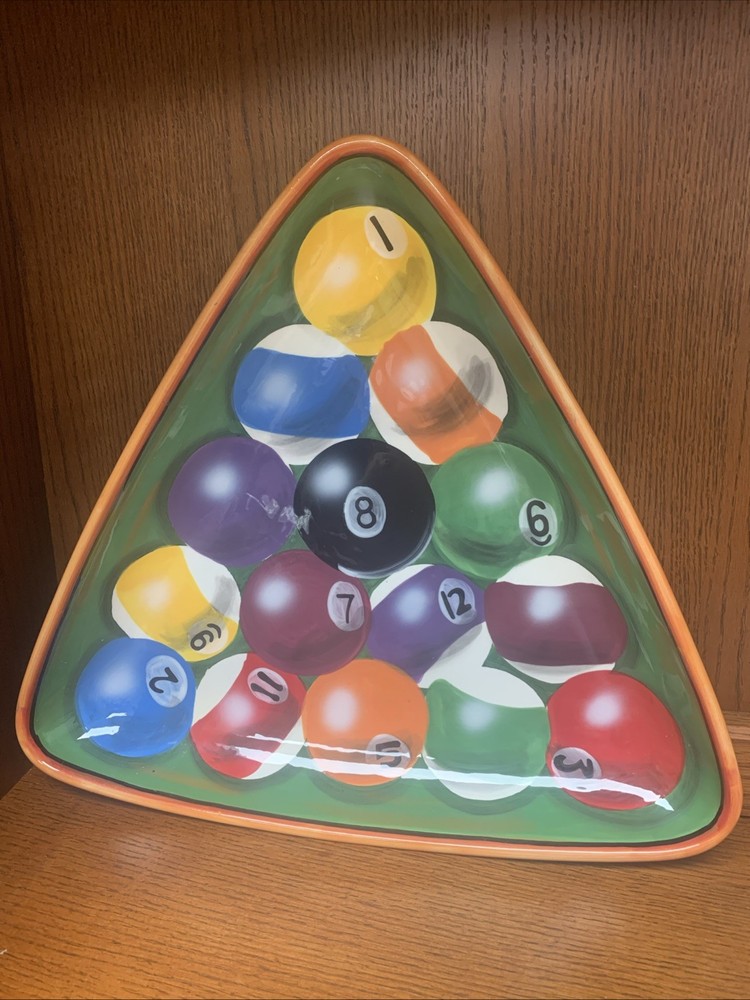 CLAY ART "RACK EM UP" POOL BALLS SERVING PLATTER