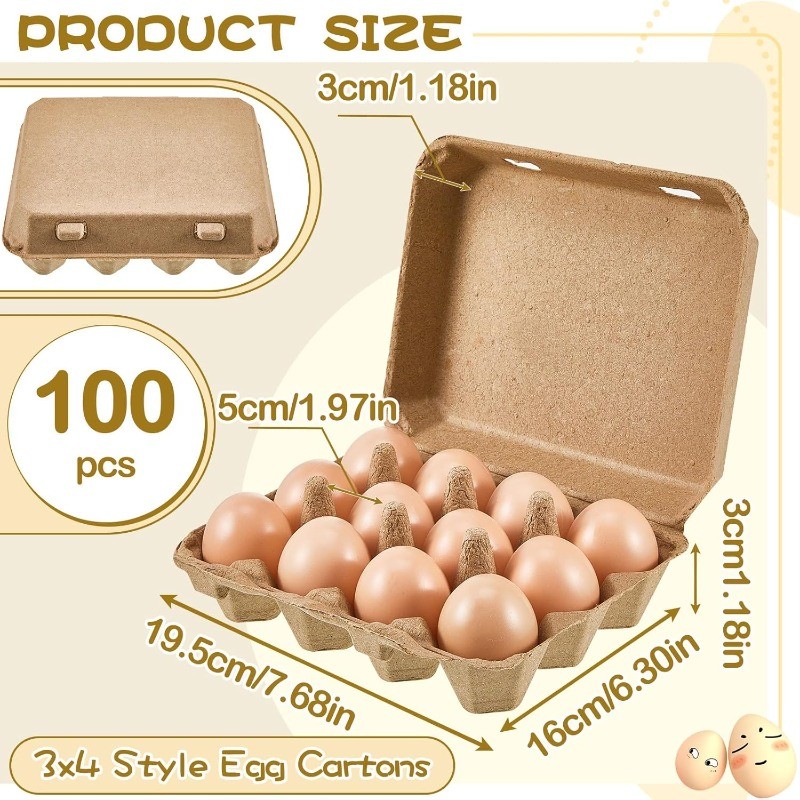 100 Pcs Egg Cartons Bulk 3x4 Style Egg Storage Containers Holder