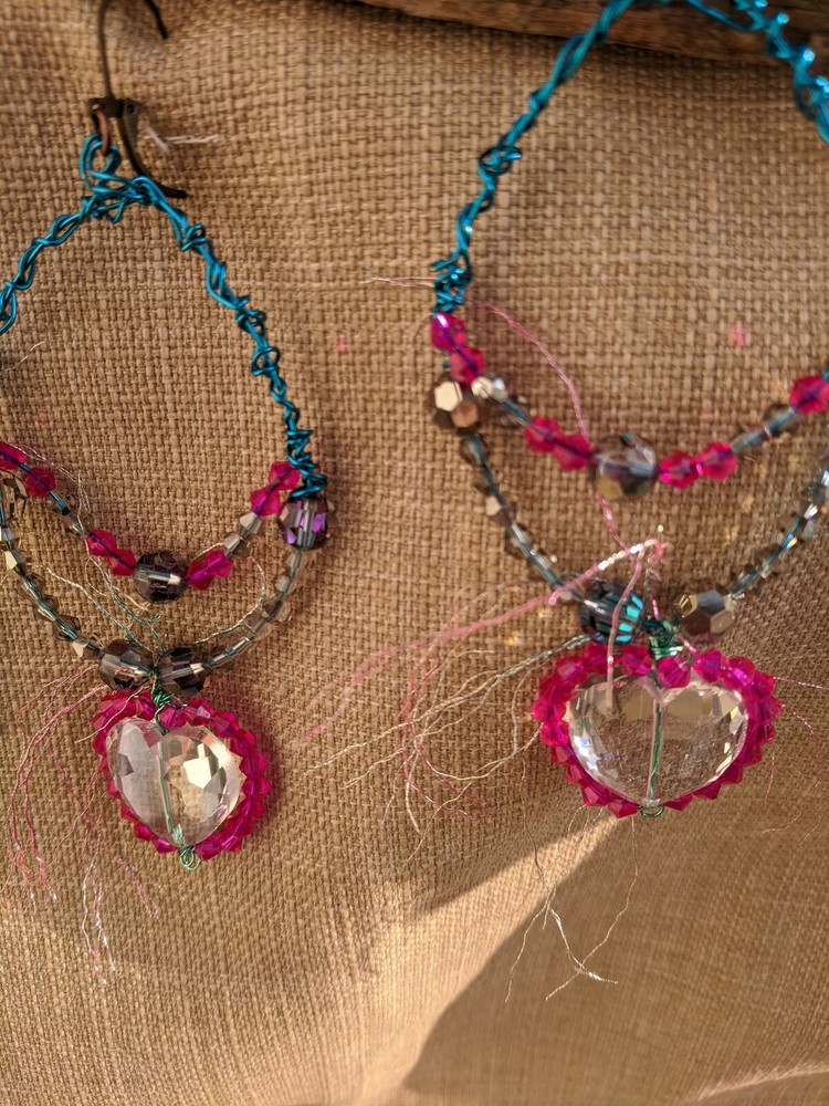 Statement Artisan Crystal heart earrings