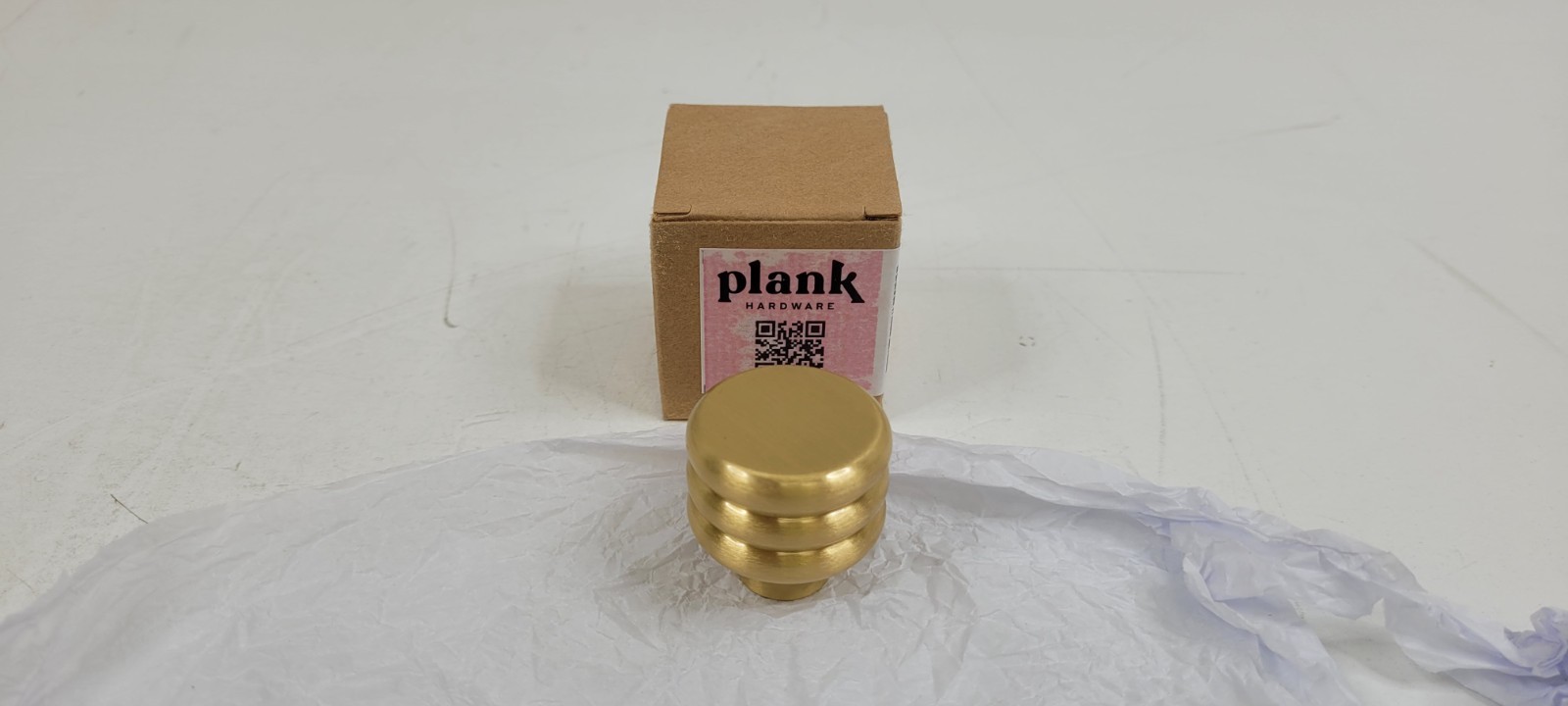 (QTY. 5) PLANK HARDWARE ALVA TUBULAR KNOB CABINET HARDWARE BRASS