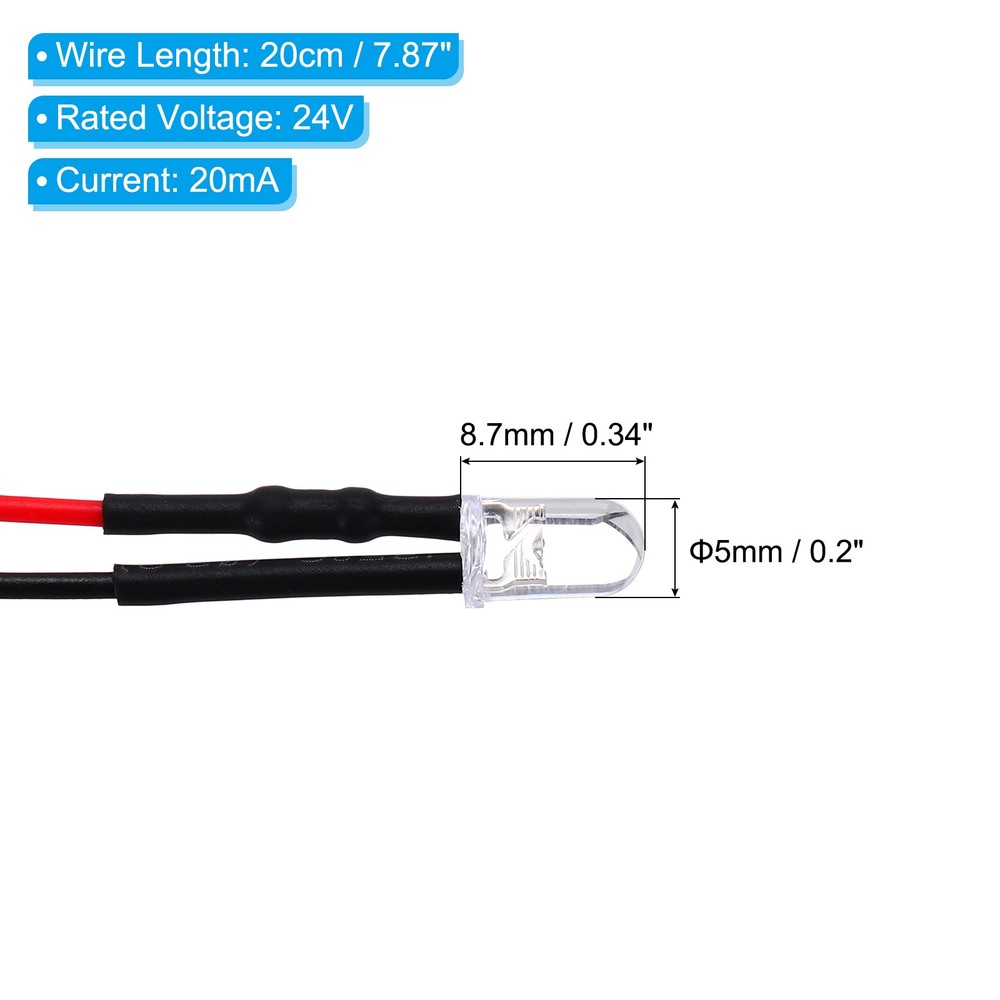 5mm LED Diode Light, 20 Pcs 24V DC, Cold White Light