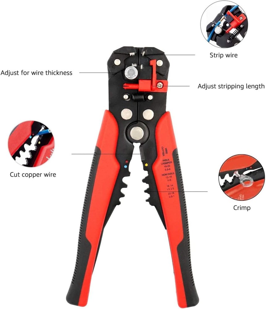 Amazon Basics Professional Self-Adjusting Wire Strippers and Black/Red