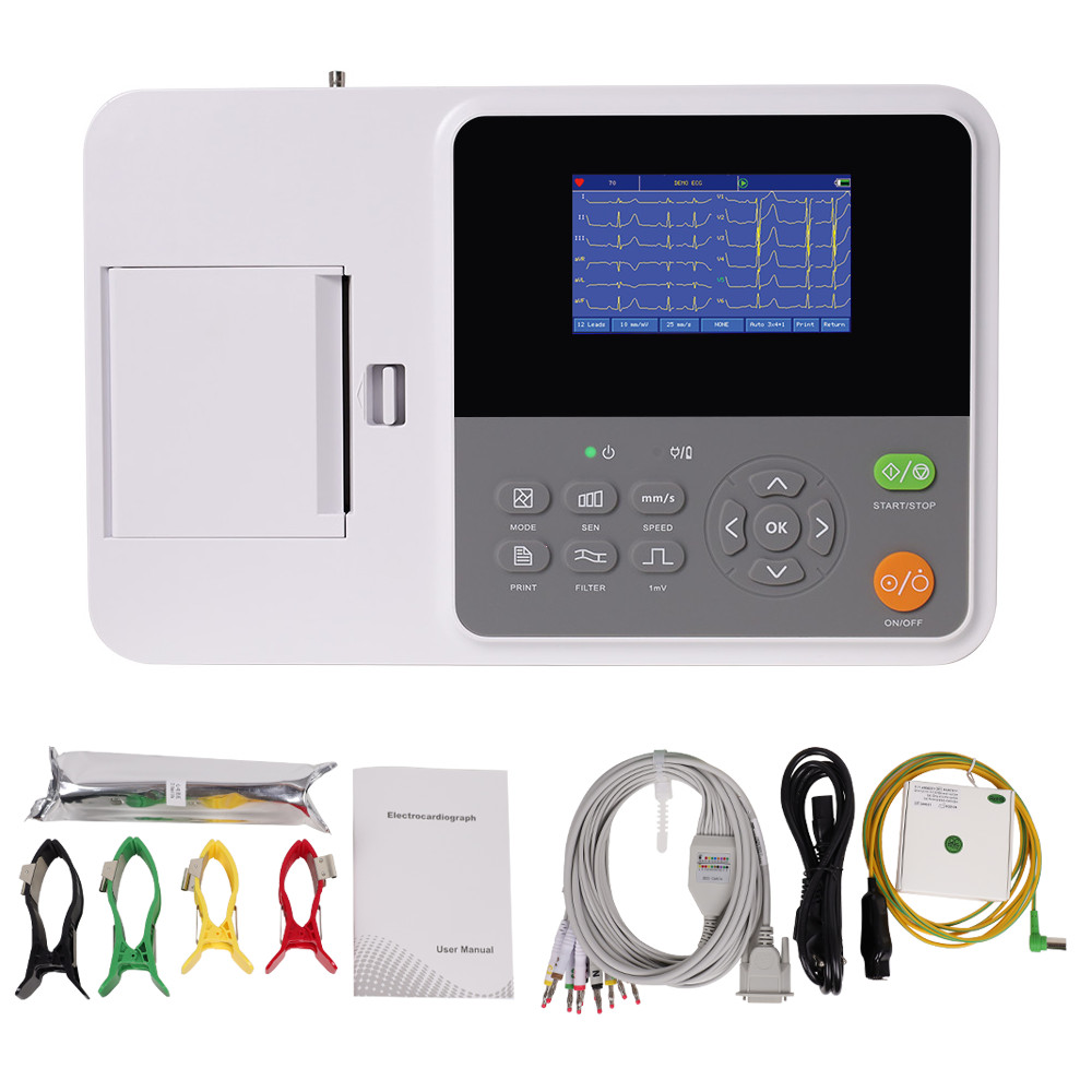 CONTEC E3 3-Channel 12-Lead ECG/EKG Machine w/ Printer & PC Software – Portable