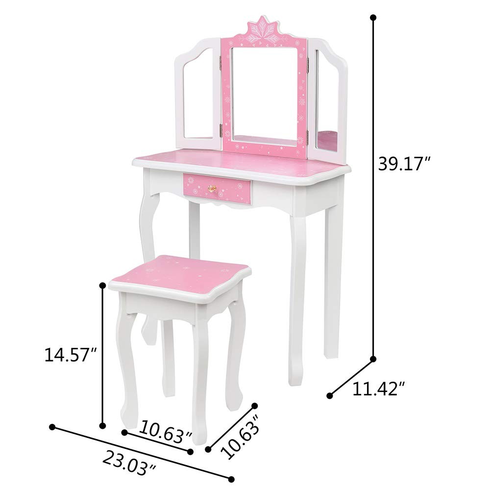 Vanity Table and Chair Set, Vanity Set with Mirror and Stool, Makeup Dressing...