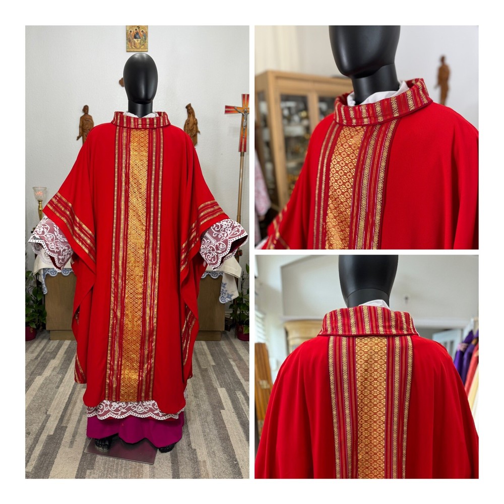 RED COLLARED VESTMENT CHASUBLE & STOLE