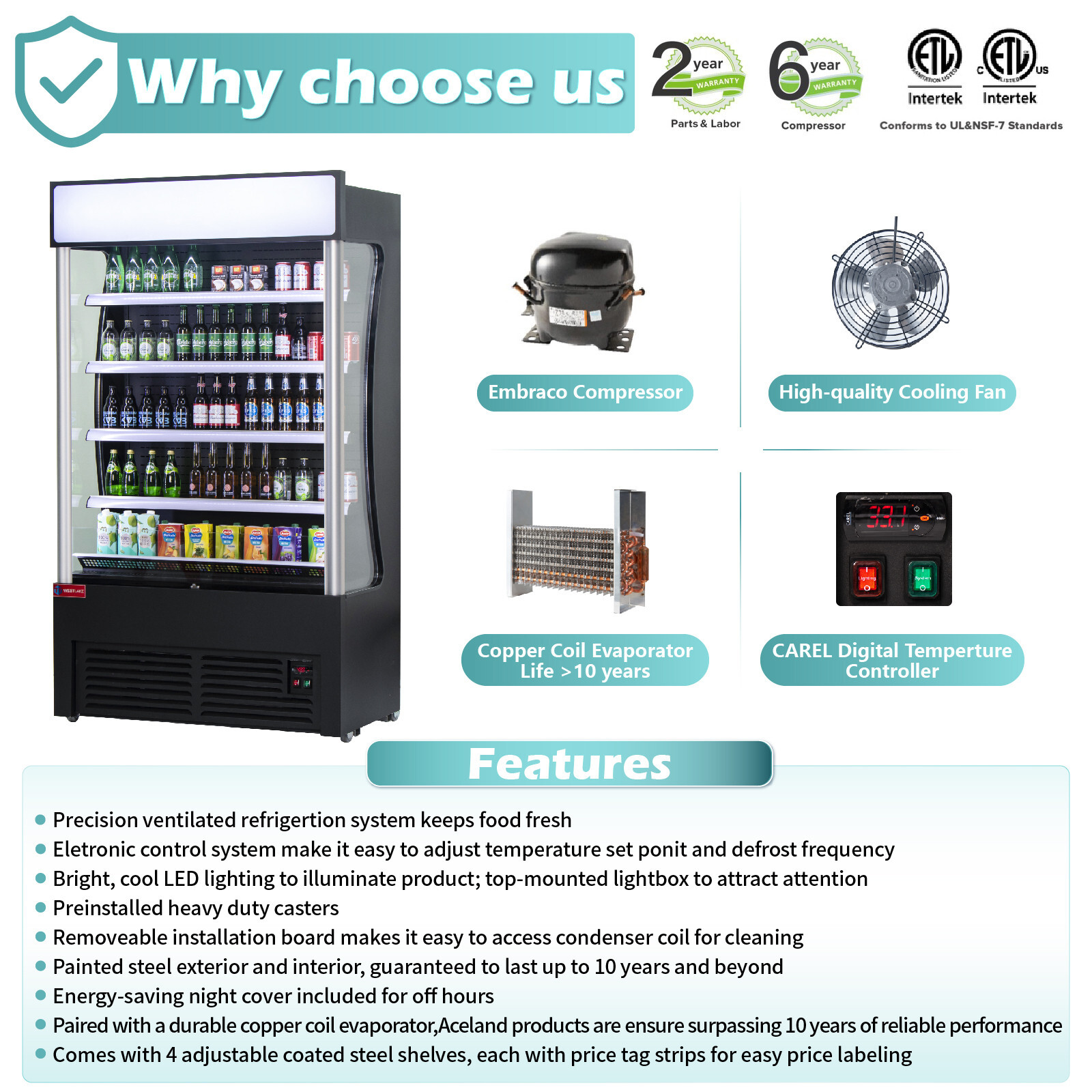 Open Air Merchandiser, 46"W 26" D Black Refrigerated Air Curtain Merchandiser