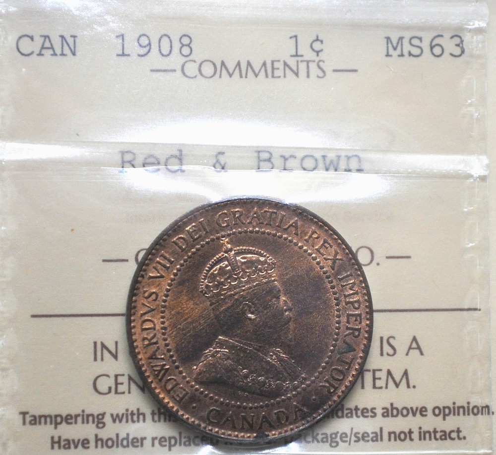 1908 Canada One Cent ICCS graded MS-63 rb