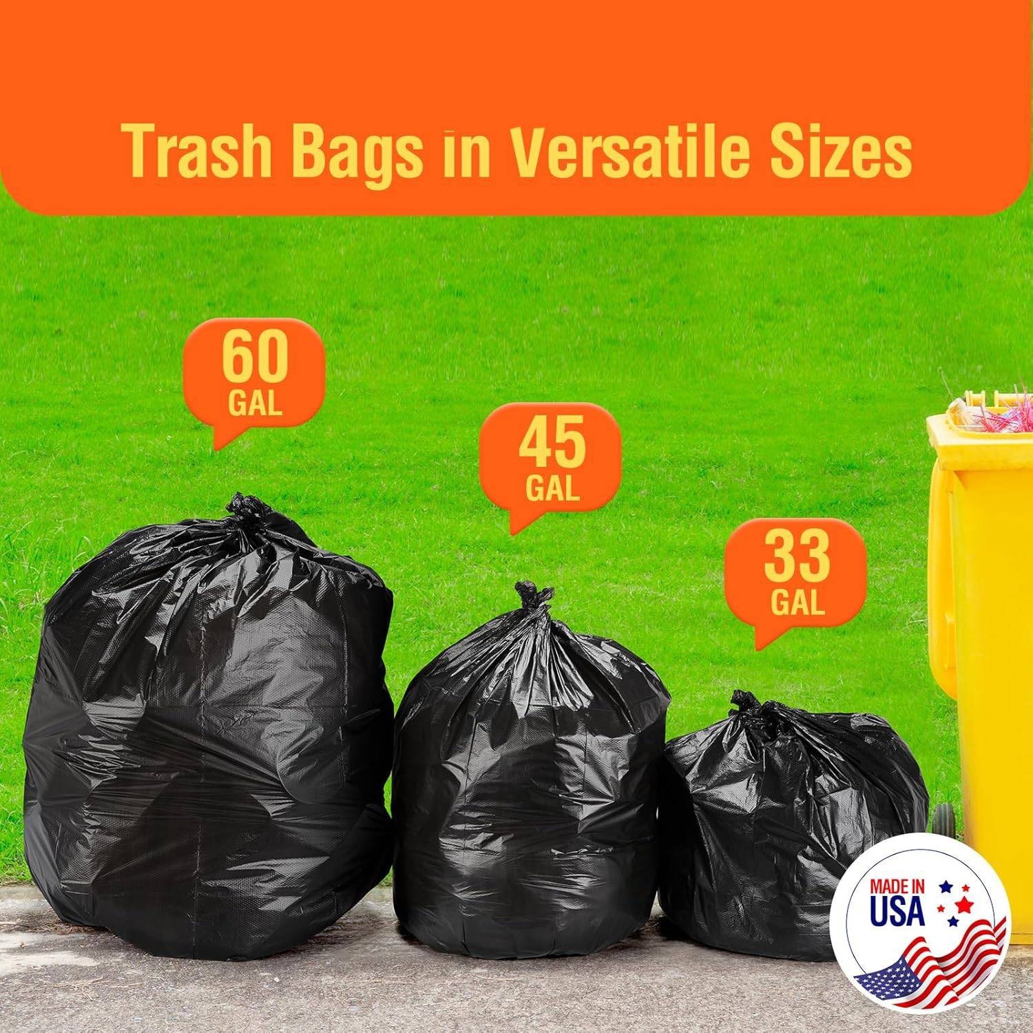 30-33 Gallon Black Trash Bags Kitchen Garbage Rubbish Bags 250Bags 32x38" Medium