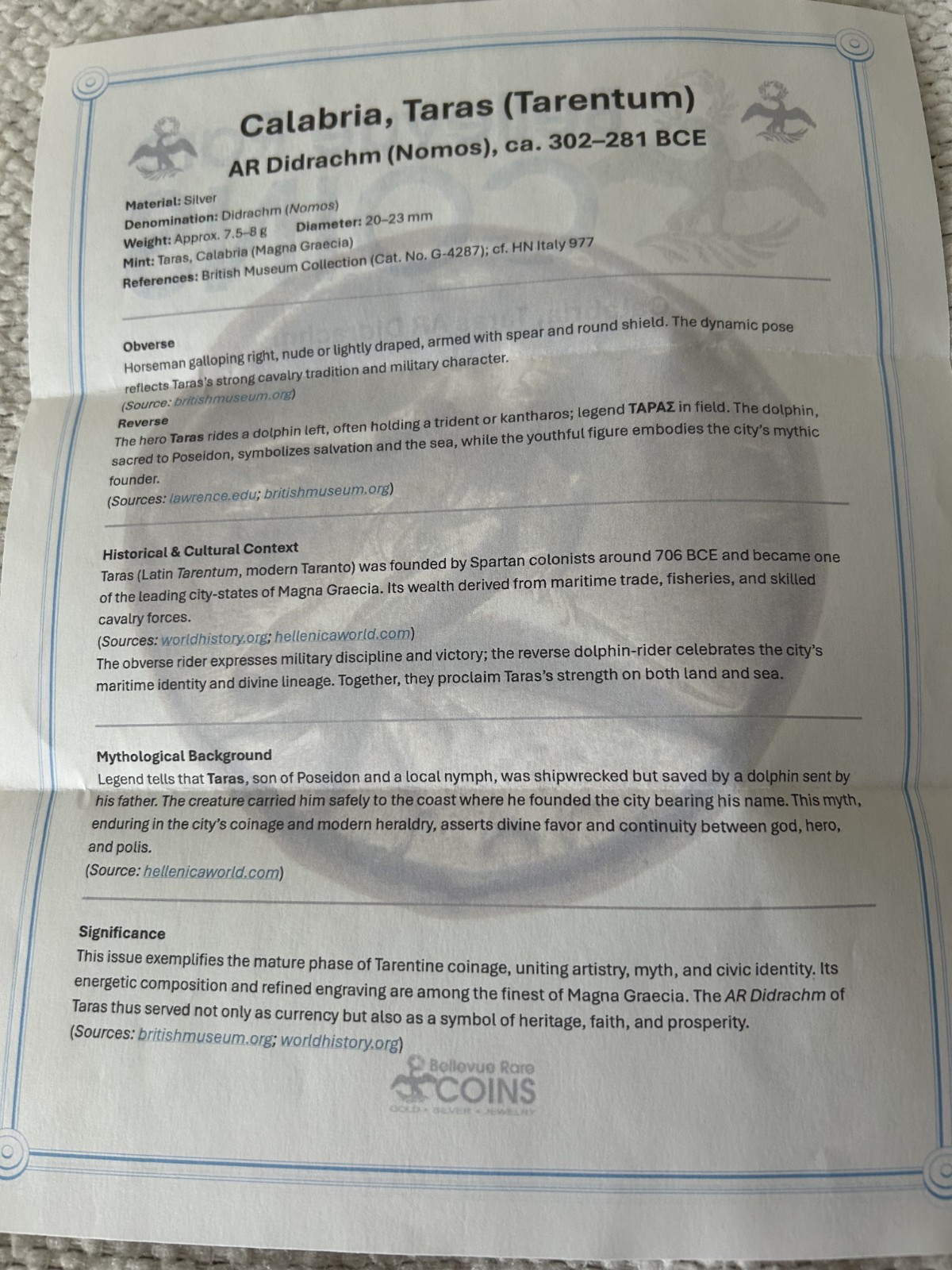 CALABRIA, TARAS c.332-302 BC AR Didrachm 7.91g Horseman and Dolphin NGC Ch F