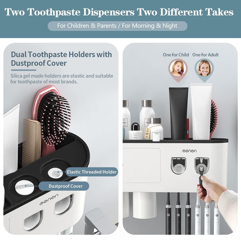 Toothbrush Holders Wall Mounted, Toothbrush Holder with Automatic Toothpaste ...