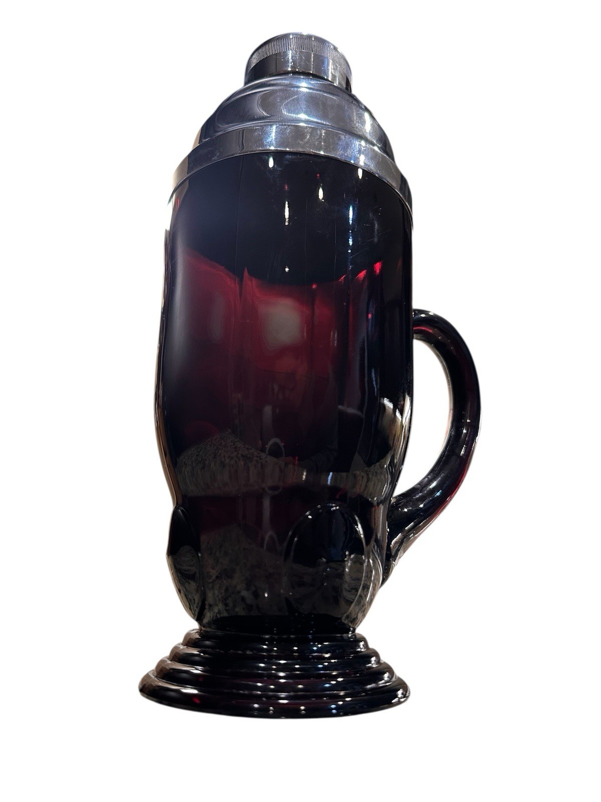 New Martinsville Moondrops Black Amethyst Glass Art Deco Cocktail Shaker Pitcher