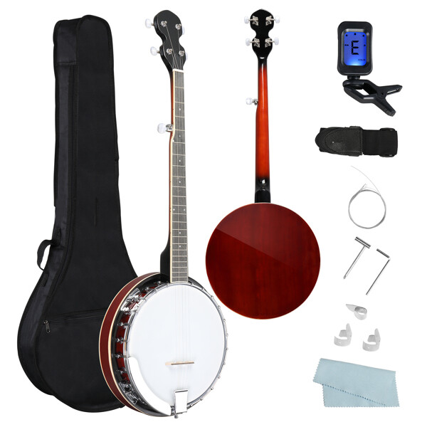Full Size 5 String Right Handed Banjos Set with Closed Solid Sapele Back White